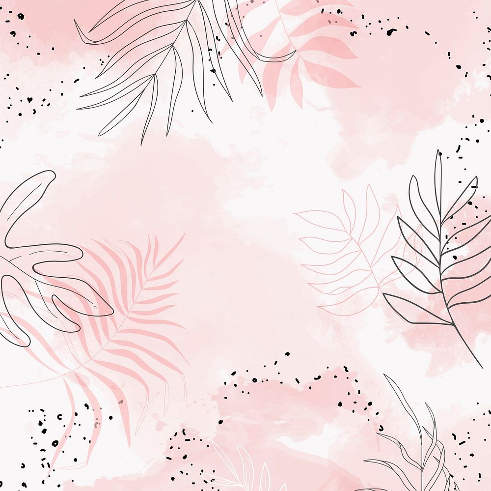 Pink leafy watercolor background vector