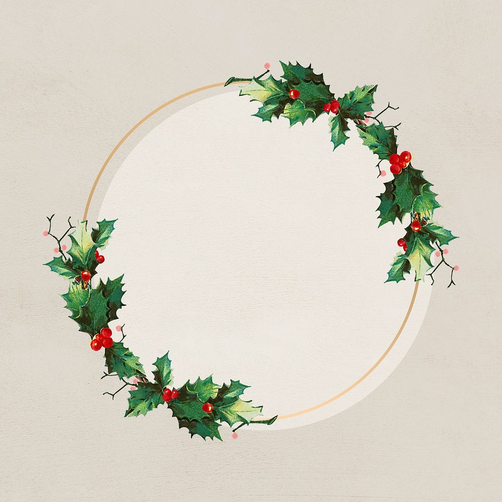 Festive golden Christmas wreath social ads template vector