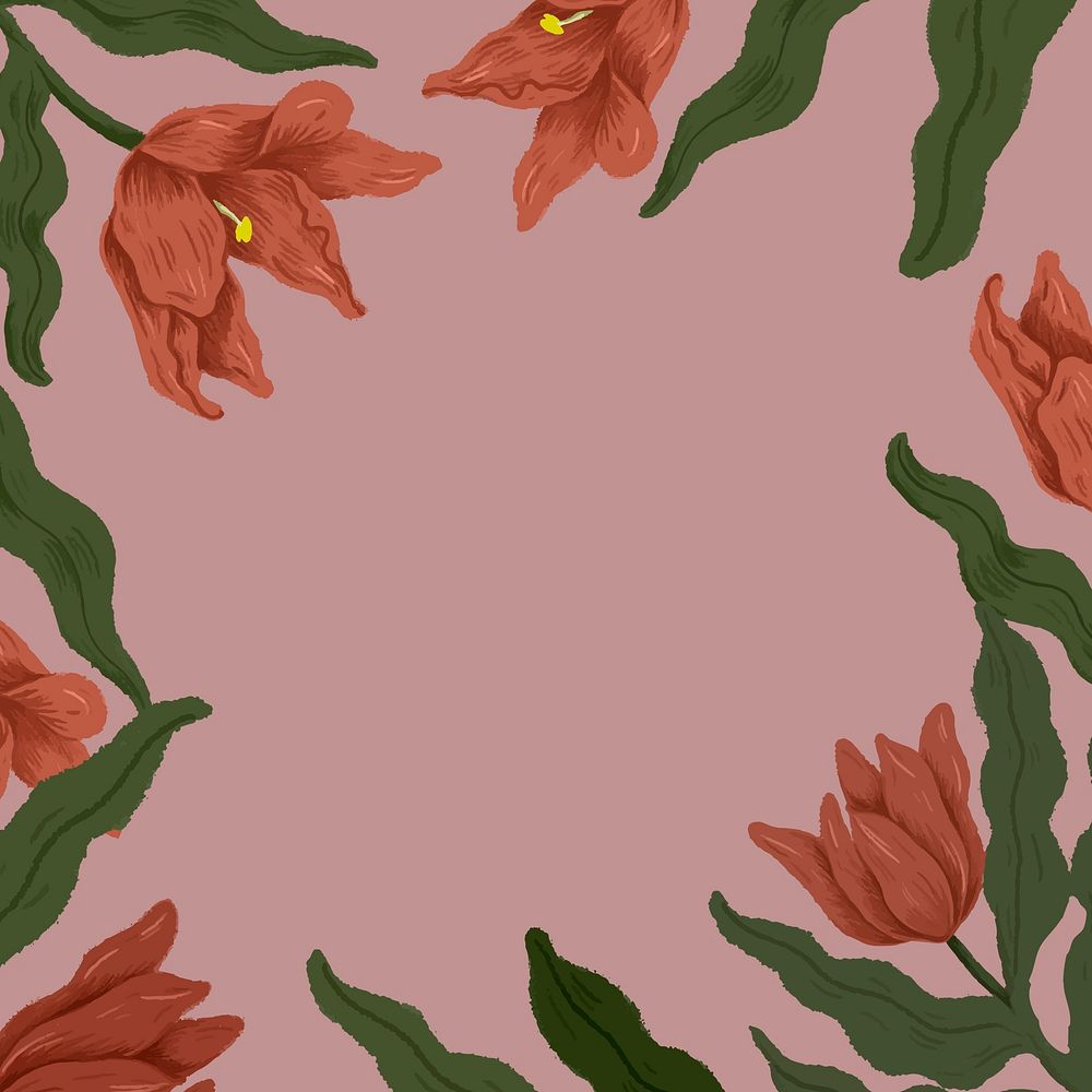 Red tulips frame in pink background illustration