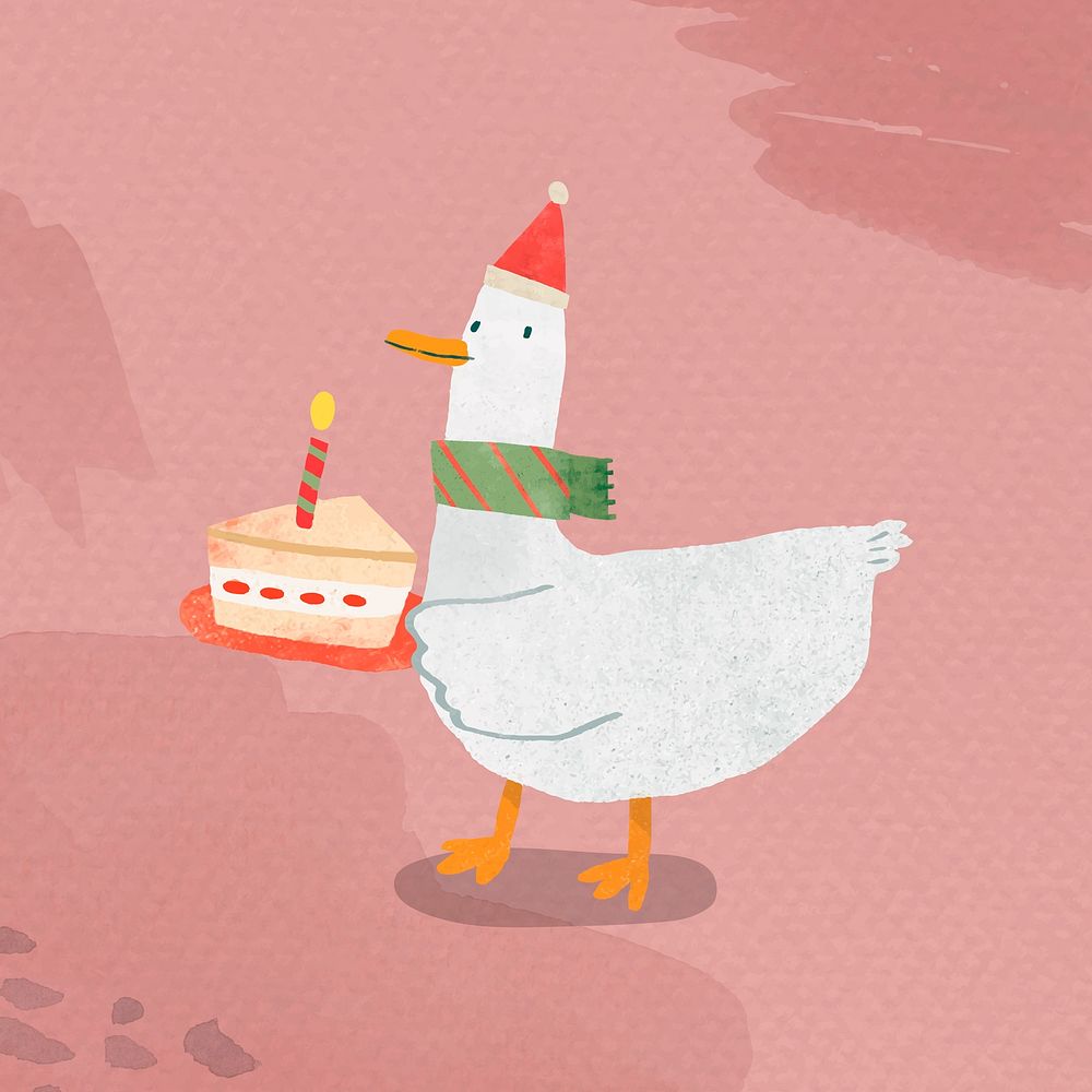 Duck with cake doodle element vector