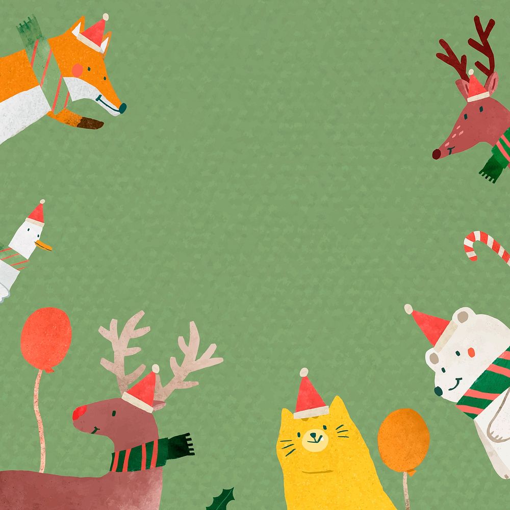 Christmas animal doodle frame vector