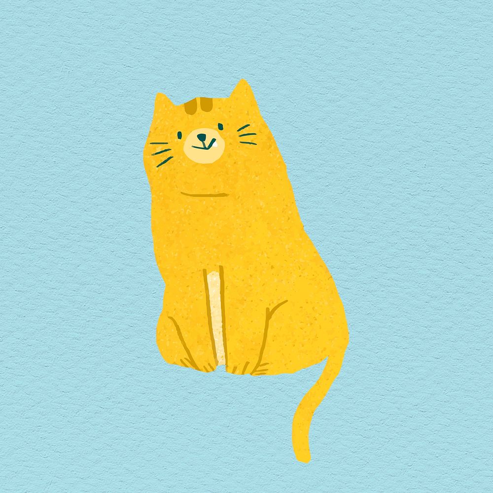 Hand drawn kitten on blue background illustration