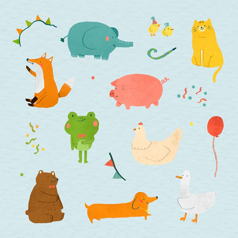 Hand drawn festive animals collection vector