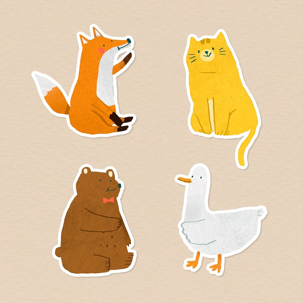 Hand drawn wildlife stickers collection vector