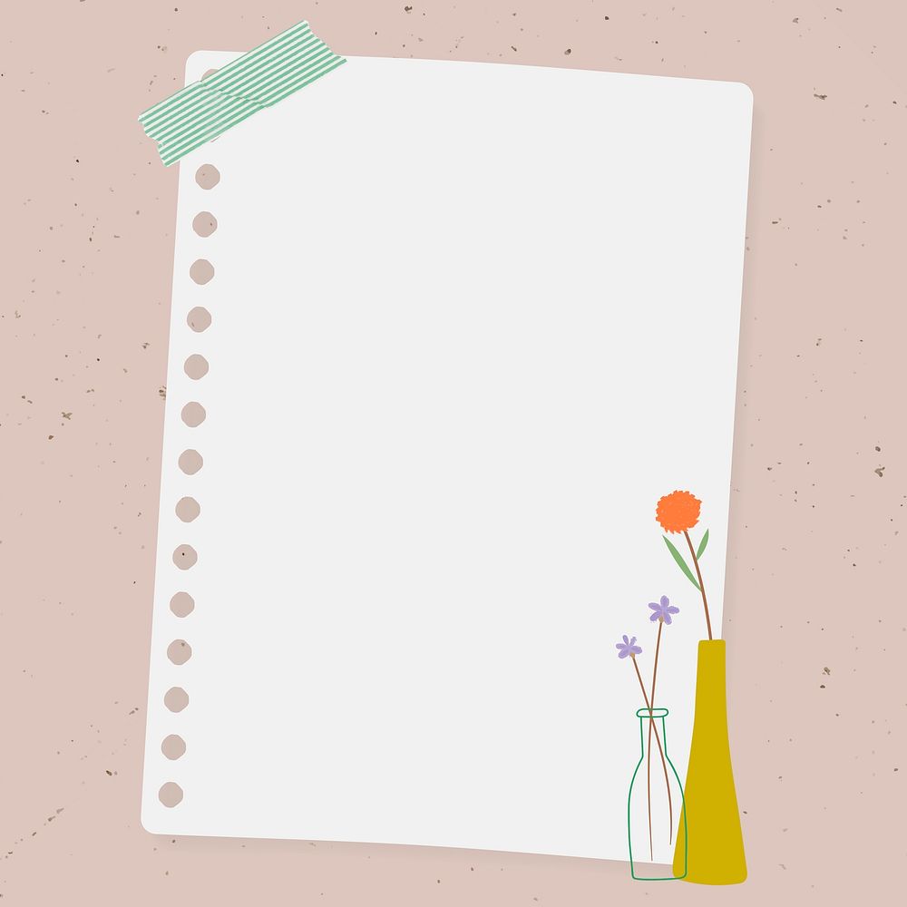 Doodle flowers in vases note paper on pink background vector
