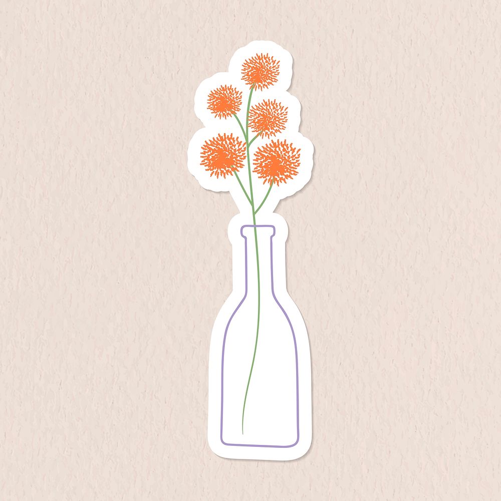 Orange doodle flowers in a vase sticker