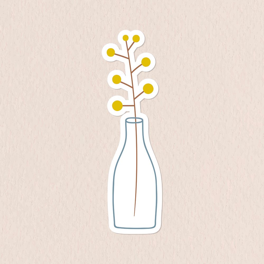 Yellow doodle flowers in a glass vases ticker