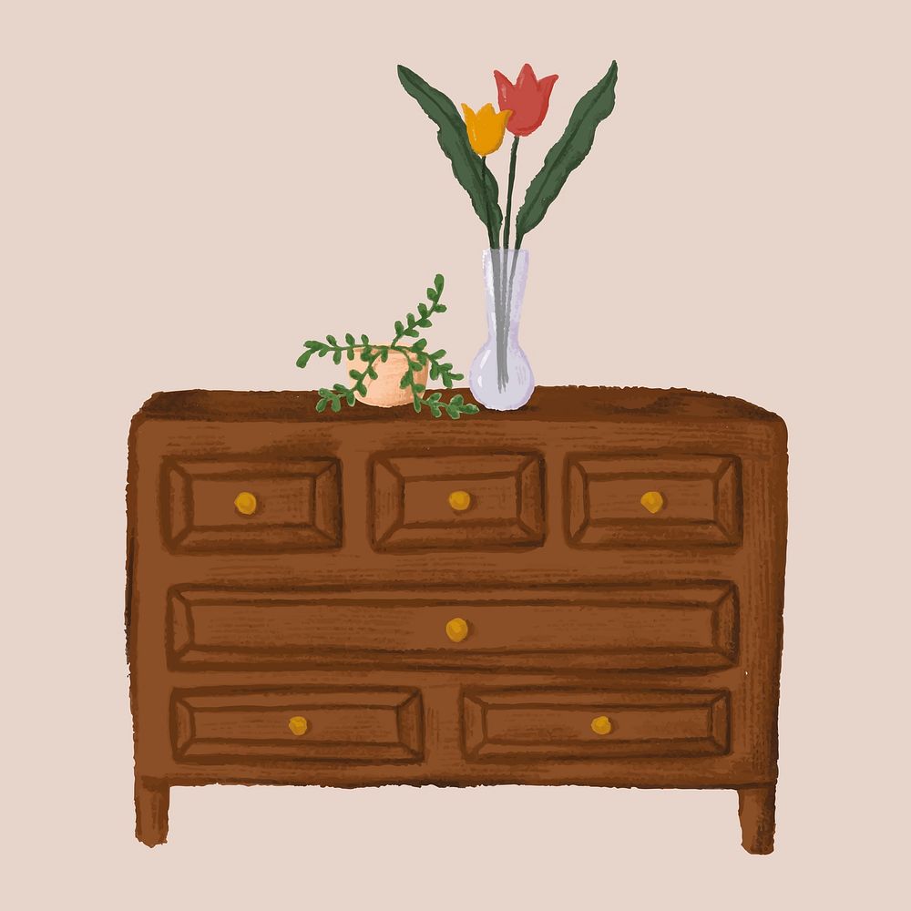 Wooden cabinet sketch style vector
