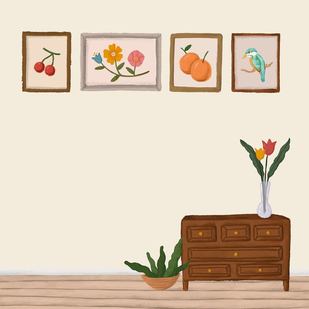 Wooden cabinet in a beige room sketch style vector