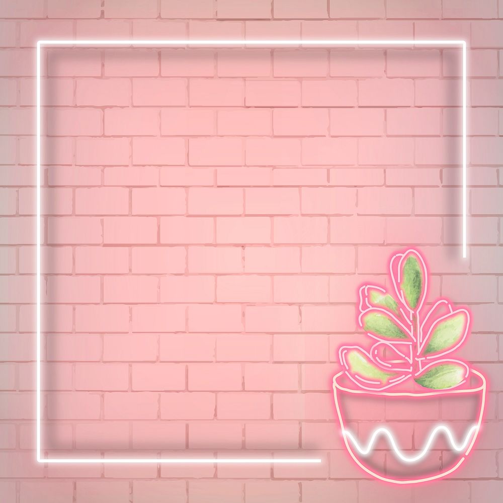 White neon square cactus frame social ads template vector