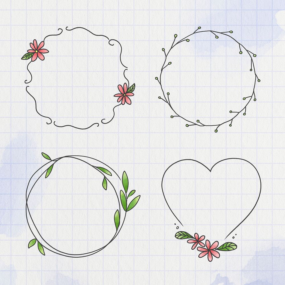 Floral frame set on grid background illustration mockup