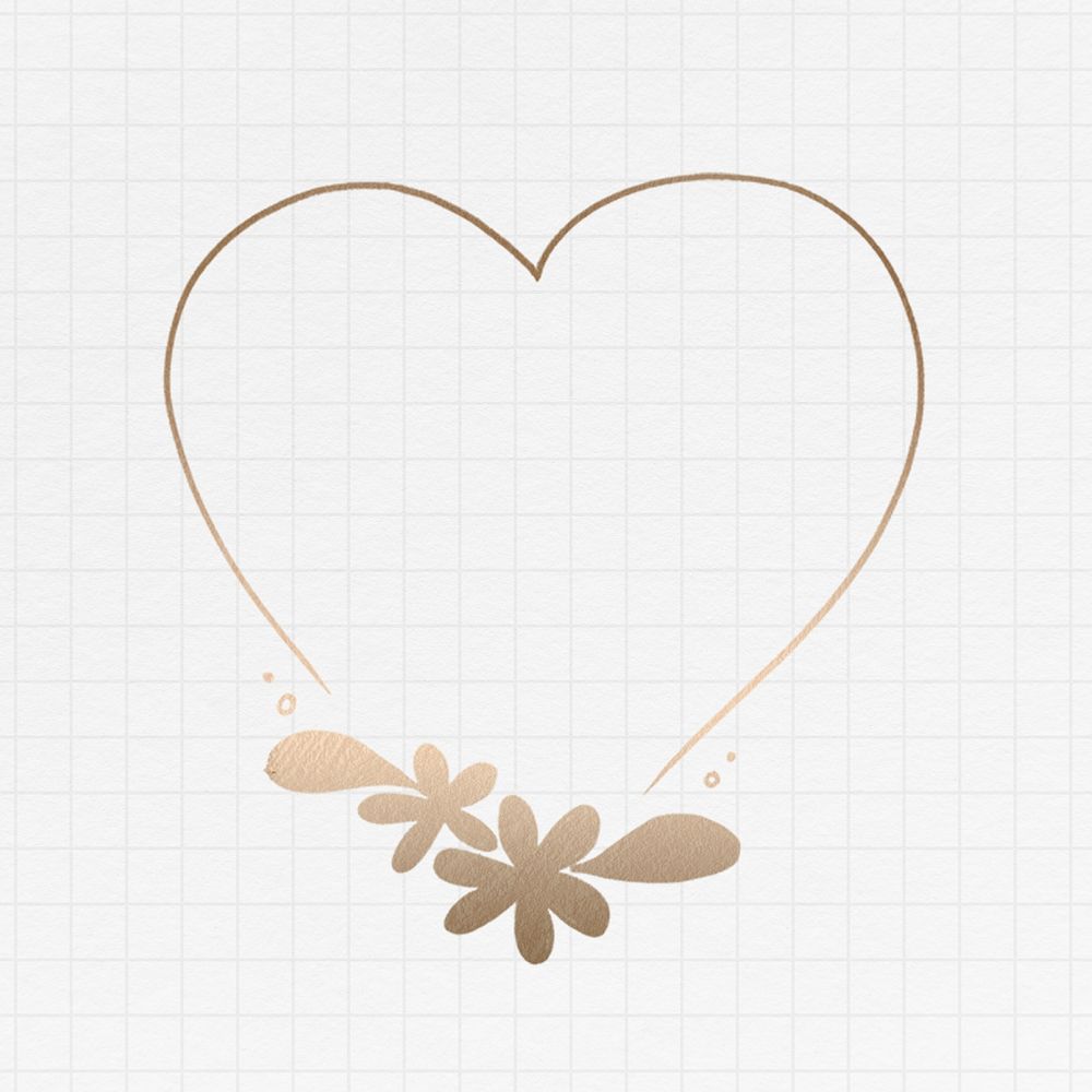Golden heart botanical frame illustration mockup
