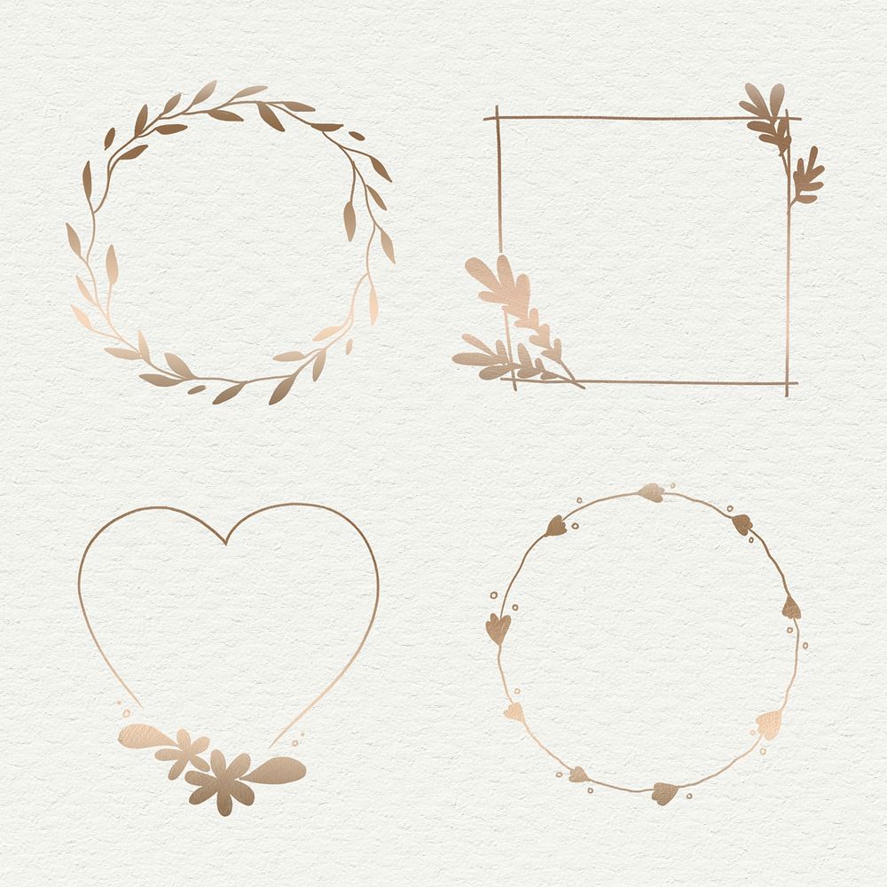 Golden leafy frame set on beige background illustration mockup