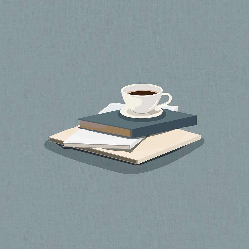 Black tea on a stack of books design element vector