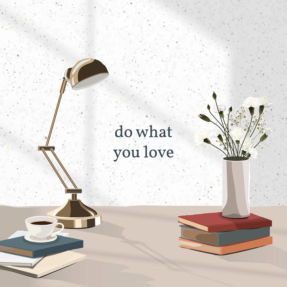 Lamp by the books on a table with flowers vector