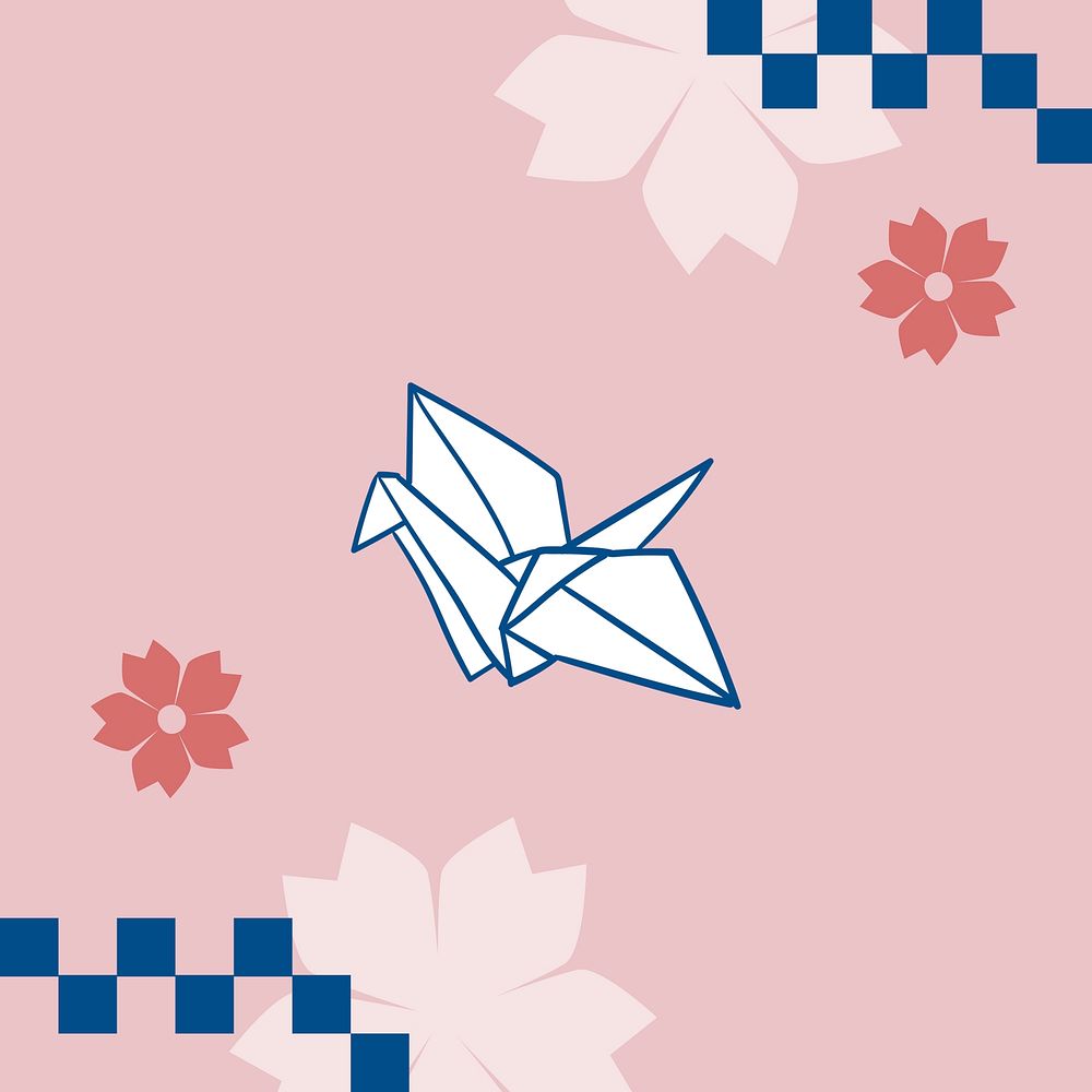 Japanese pink sakura with origami paper crane background vector
