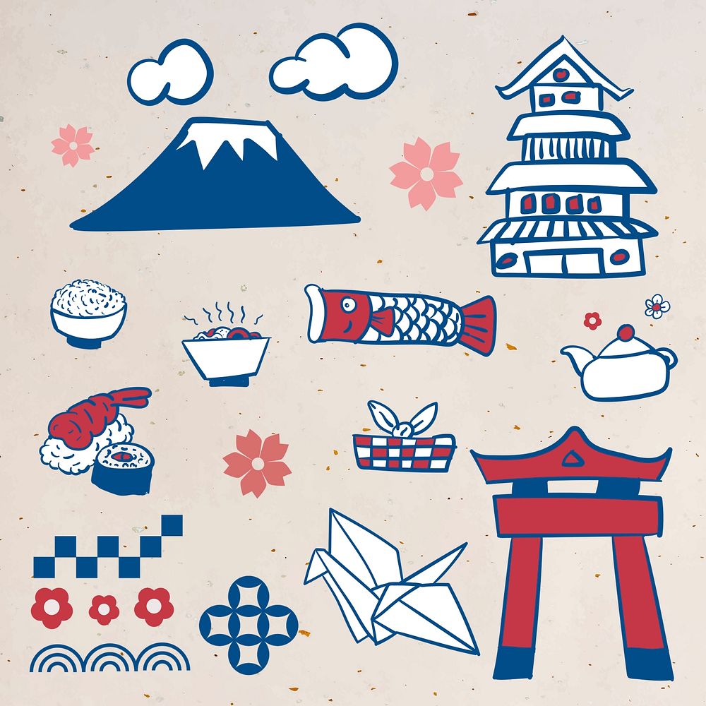 Japanese culture element set template illustration