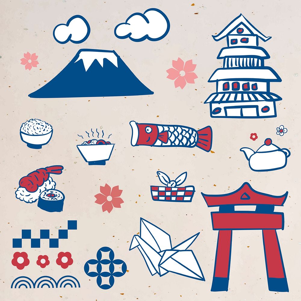 Japanese culture element set vector