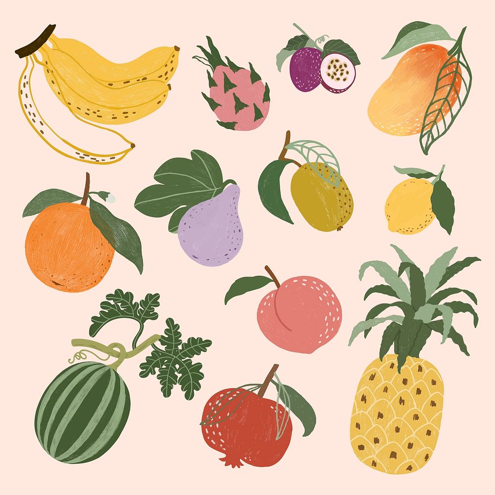 Hand drawn fruits design resource pack vector