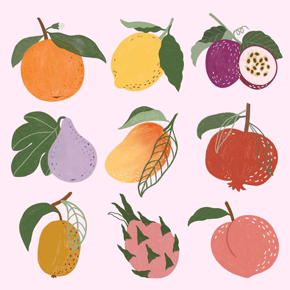 Hand drawn fruits design resource pack mockup