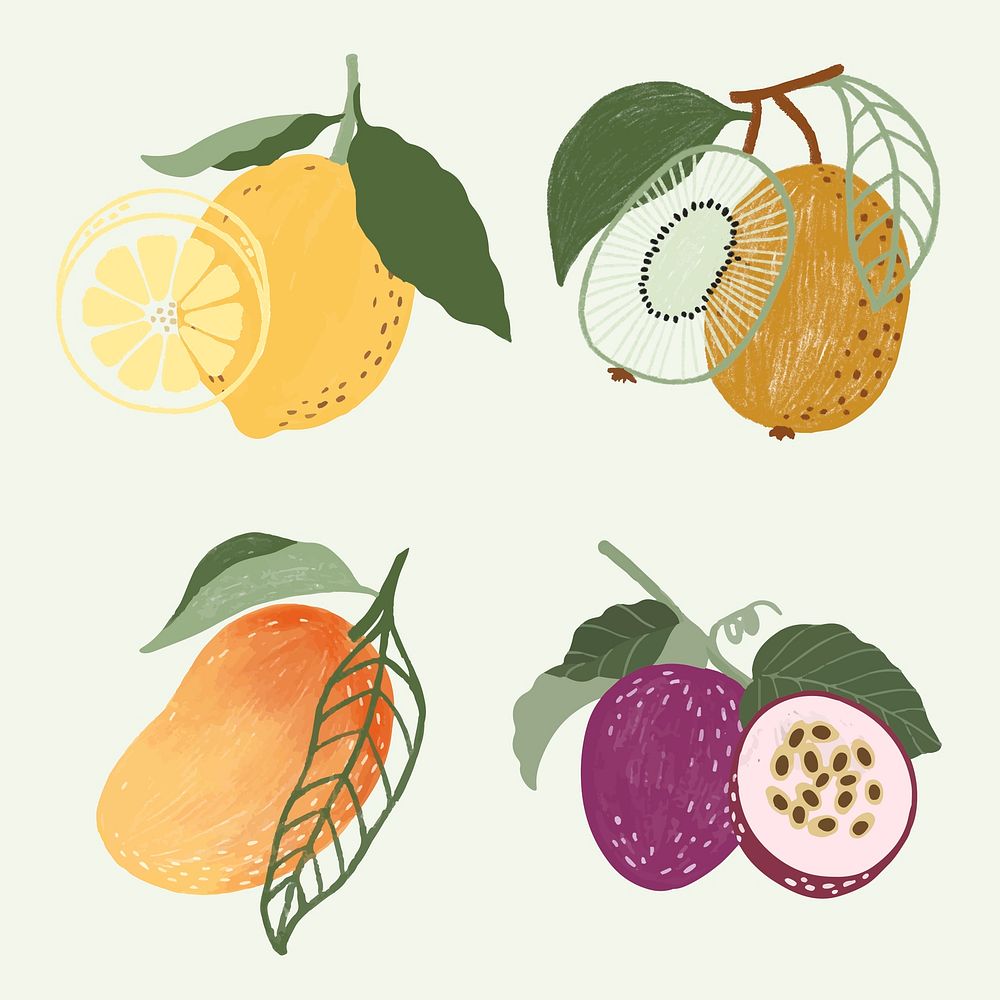 Hand drawn fruits design resource pack vector