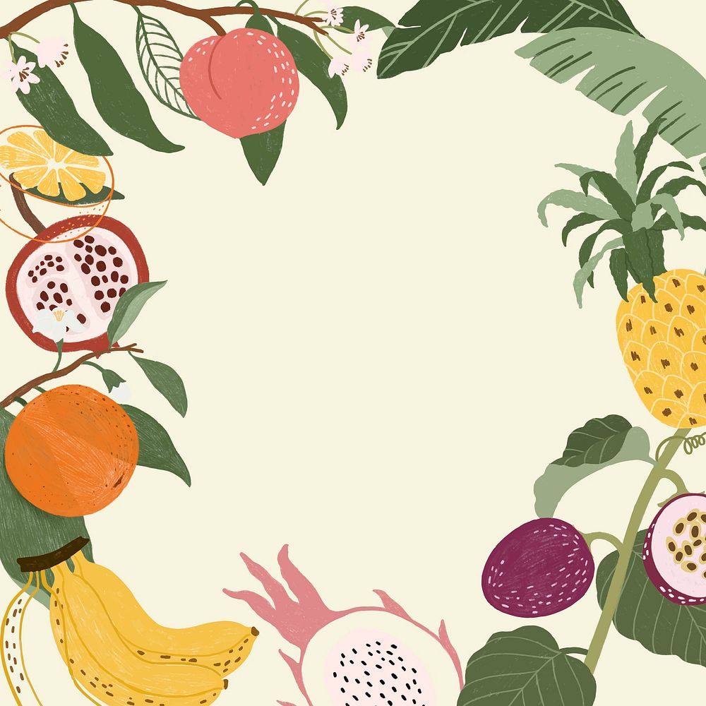 Hand drawn tropical fruit frames wallpaper vector
