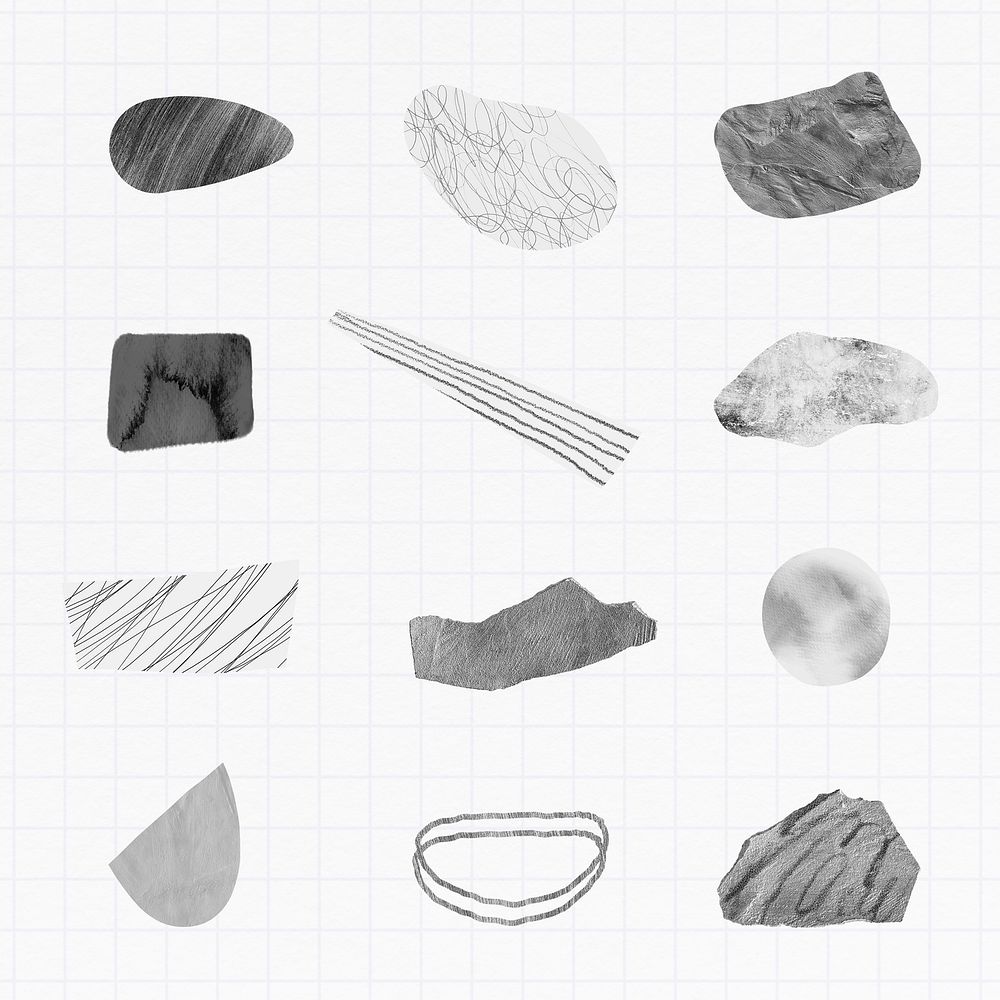 Scribble strokes and gray stone textures design element collection vector