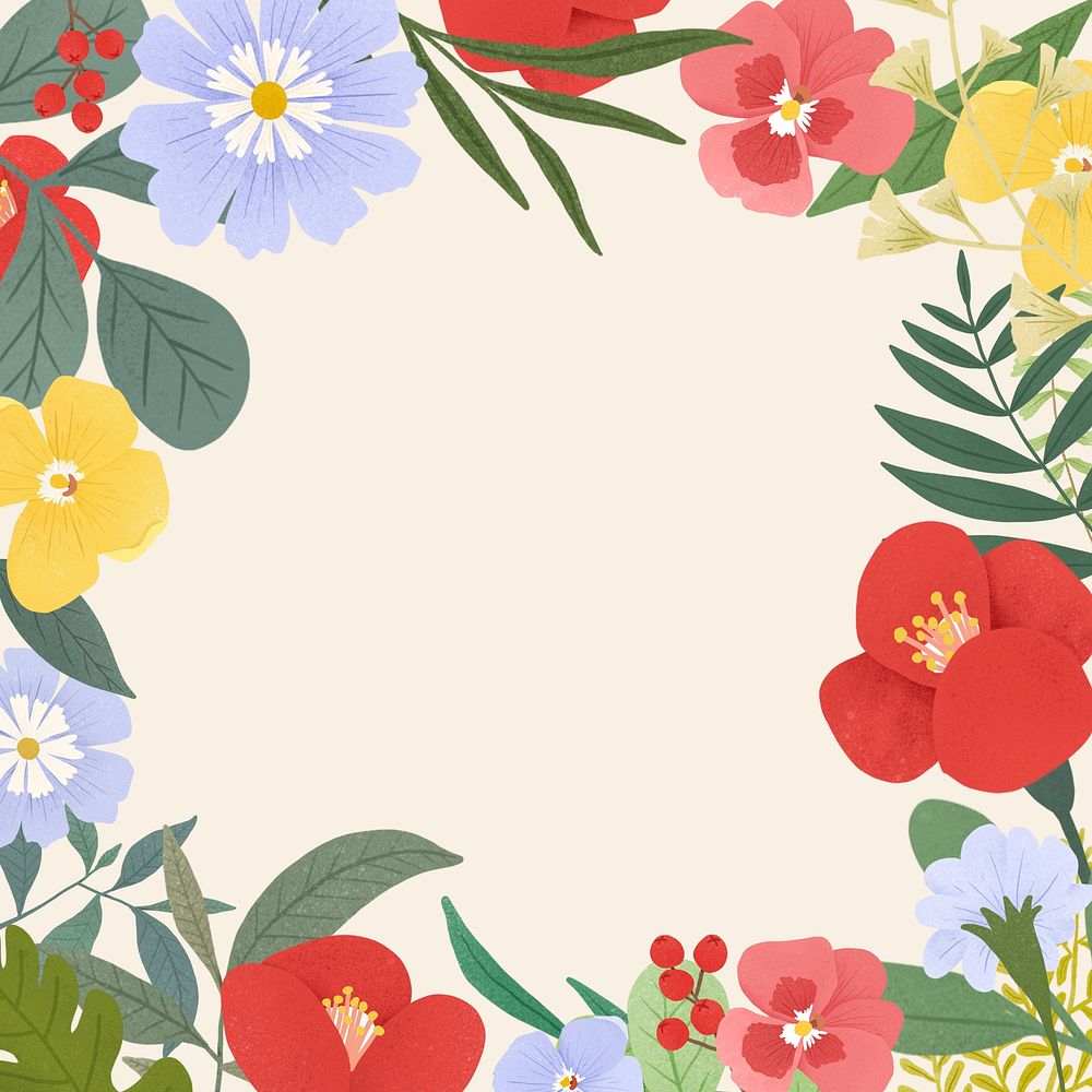 Floral frame on beige background illustration
