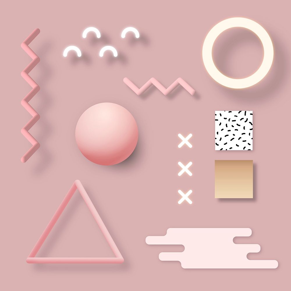 Pink geometric Memphis social banner set vector