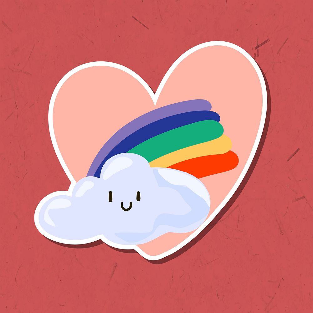 Cute rainbow over the cloud sticker design element vector