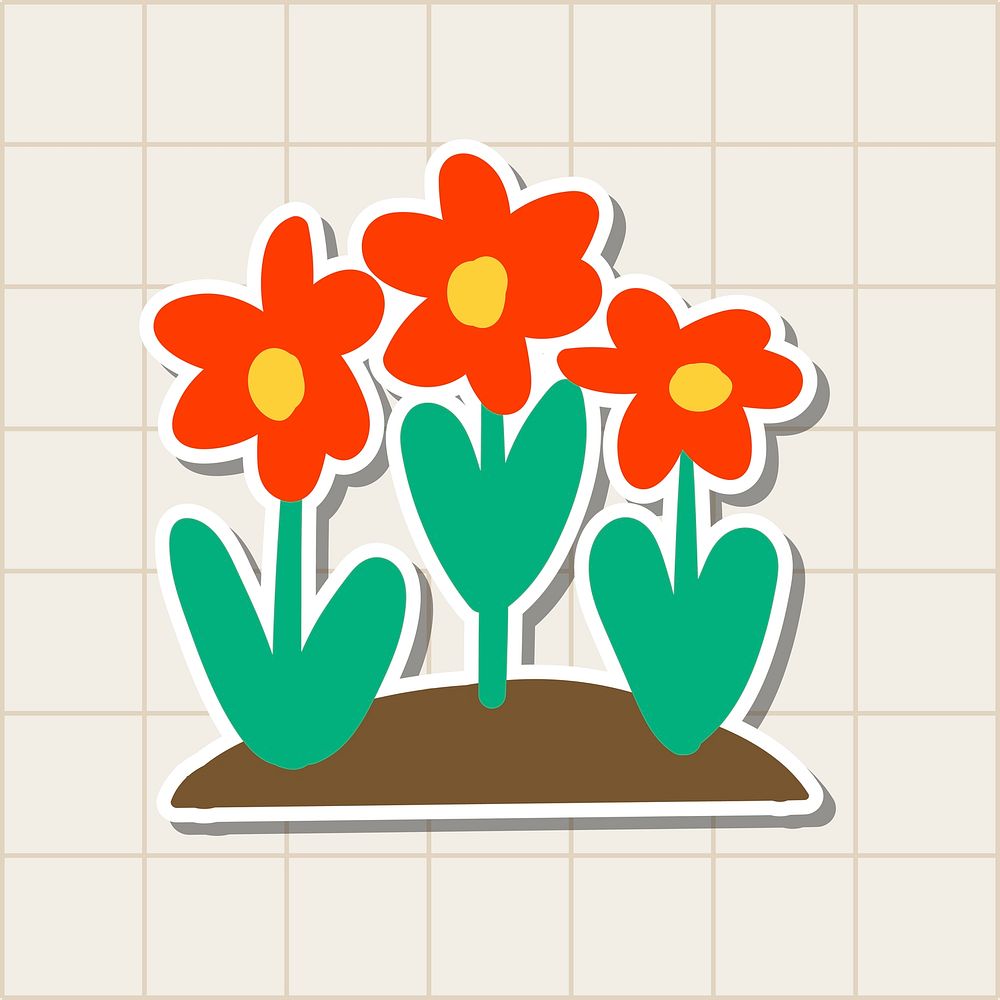 Cute red flower sticker design element vector