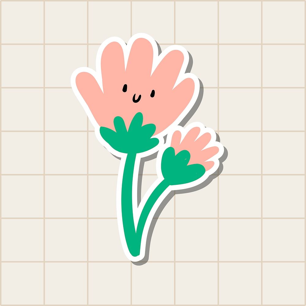 Cute smiling pink flower sticker design element