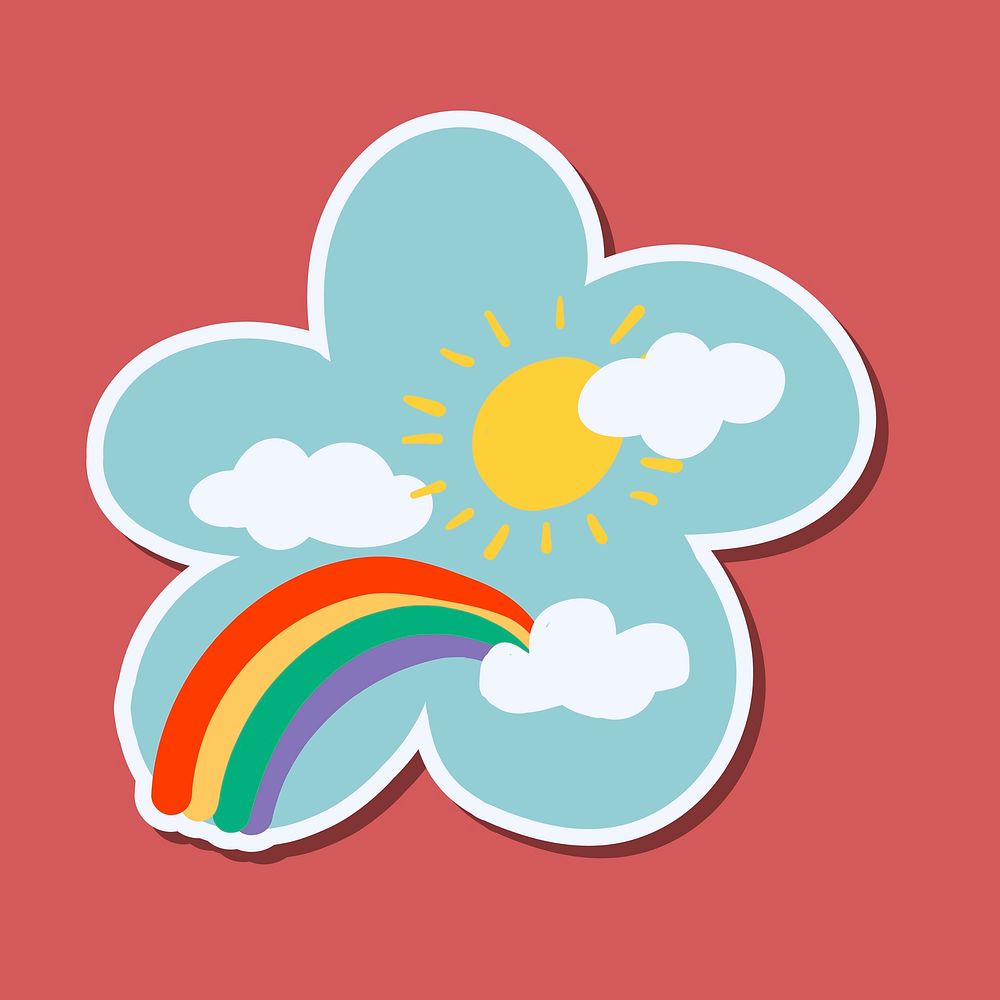 Cute rainbow in the sky sticker design element vector