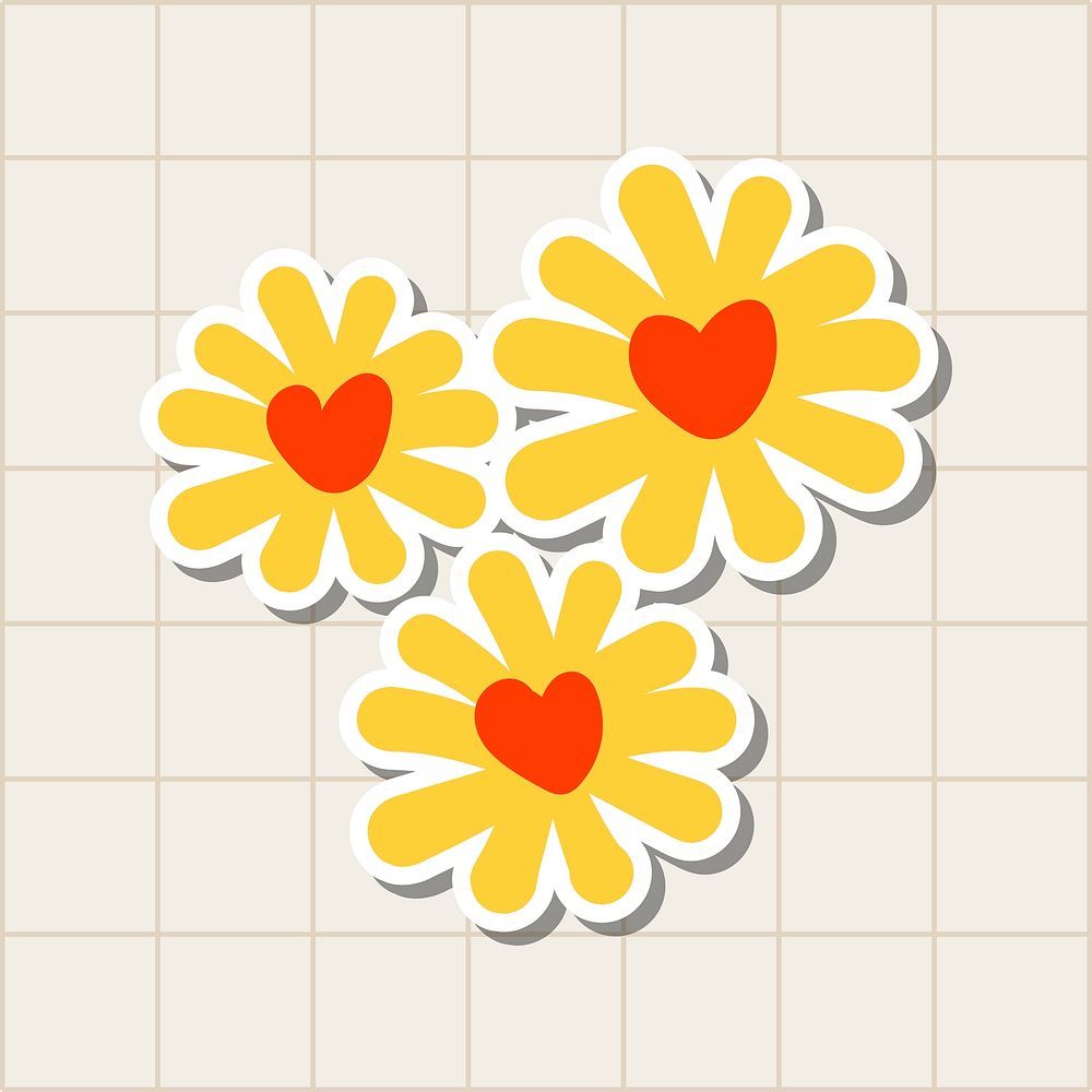 Cute yellow flower sticker design element vector