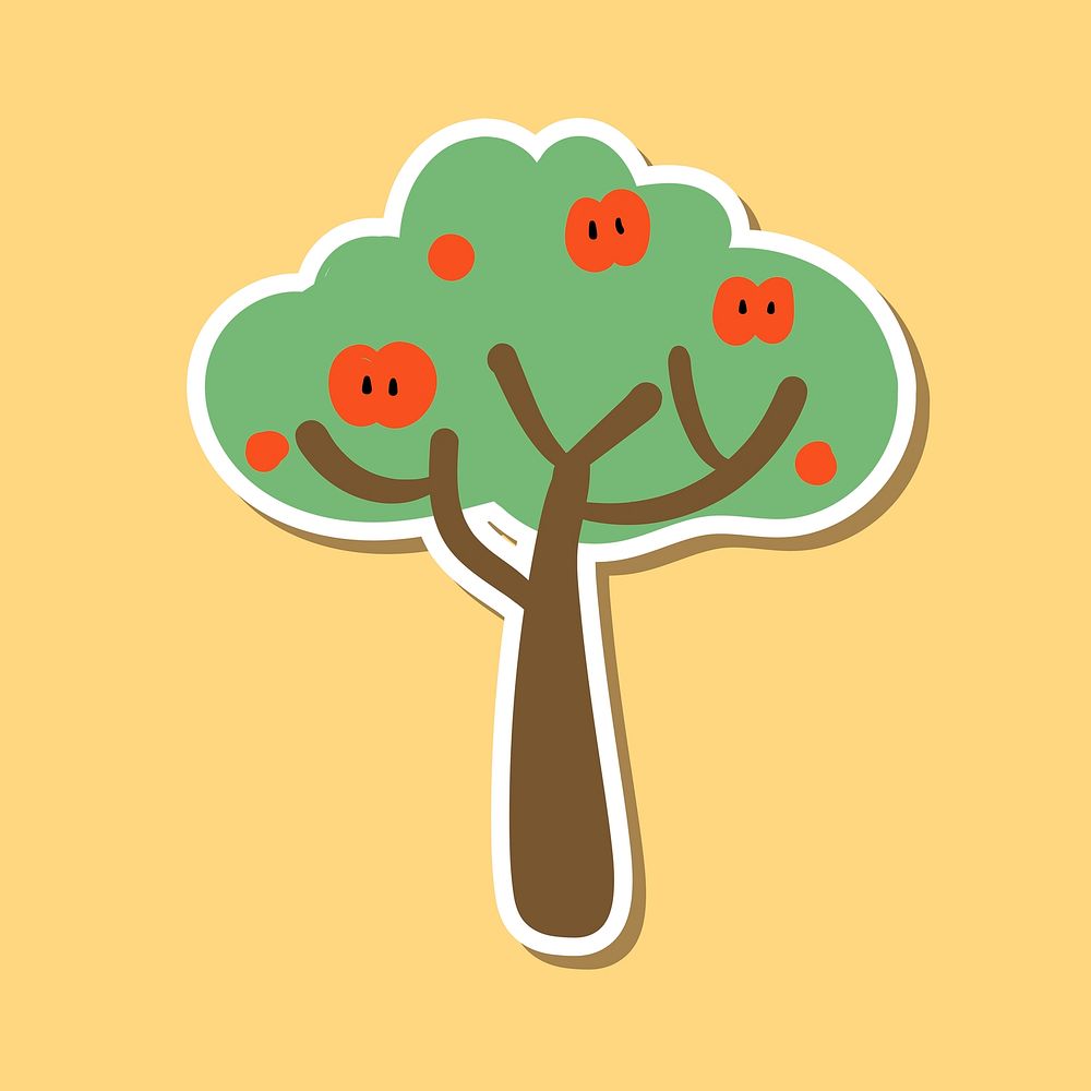 Cute apple tree sticker design element vector
