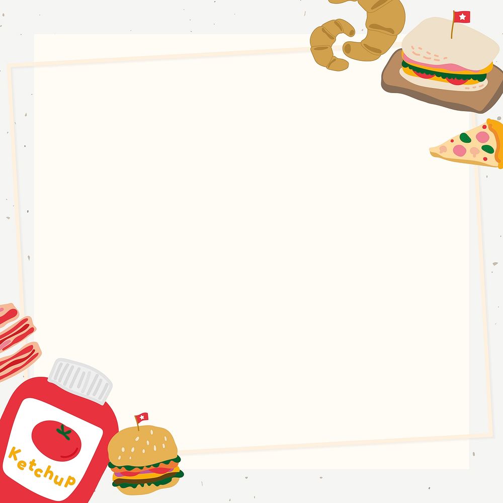 Food doodle frame on a beige background vector