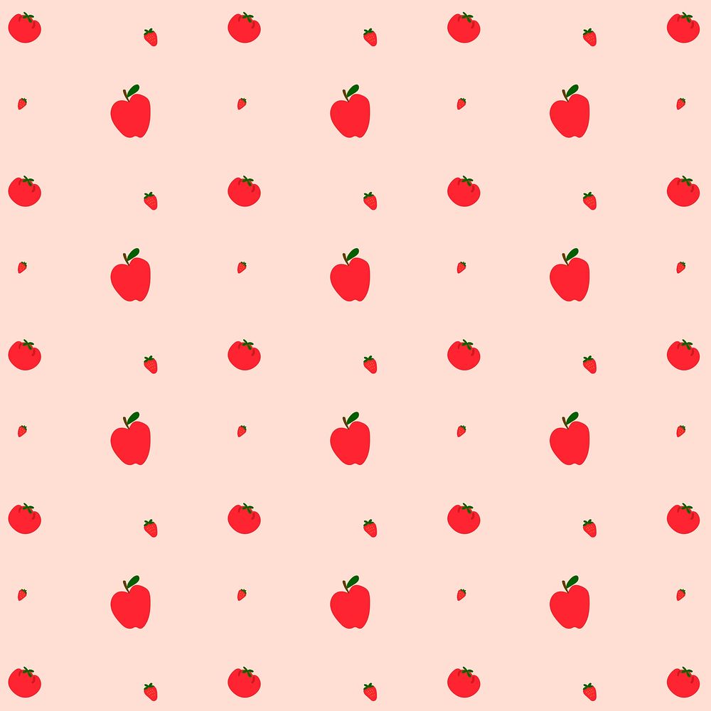 Psd apple strawberry seamless pattern pink background
