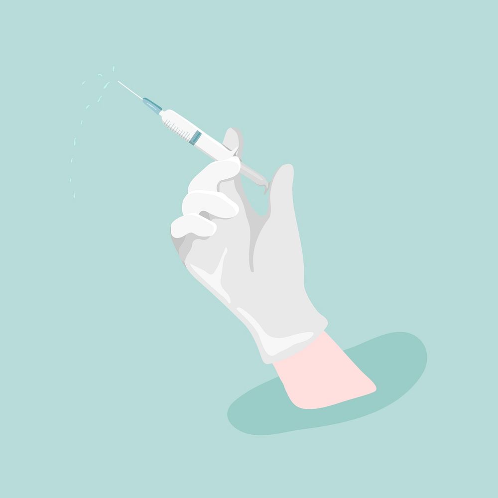 Hand holding a vaccine injection syringe illustration