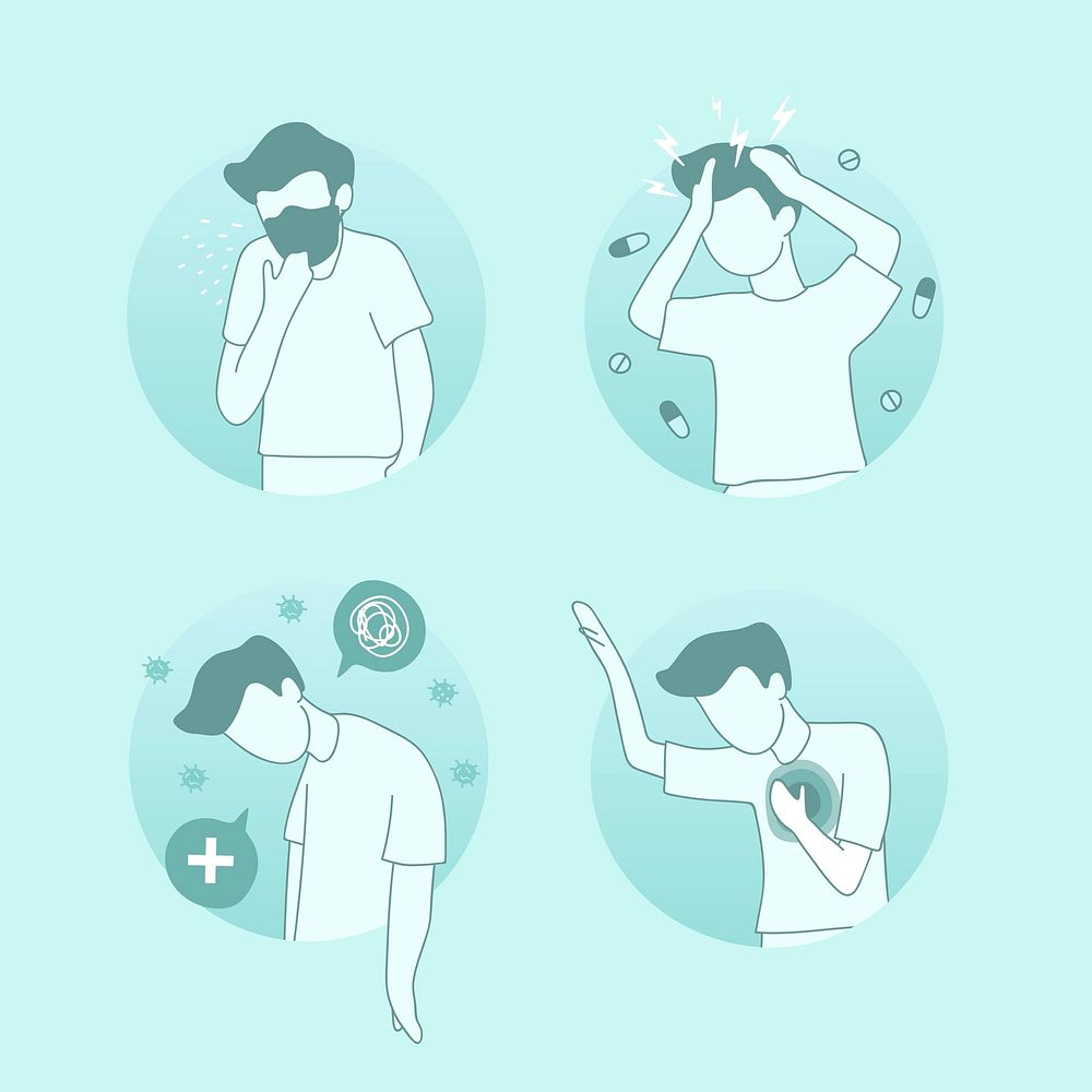 Man suffering from covid 19 viral infection character set vector