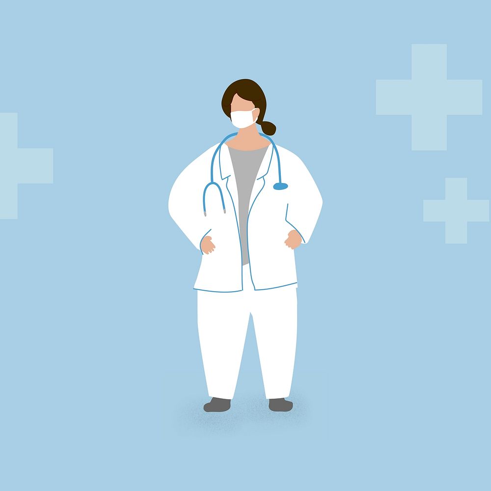 Female doctor wearing a face mask to prevent coronavirus infection character element vector