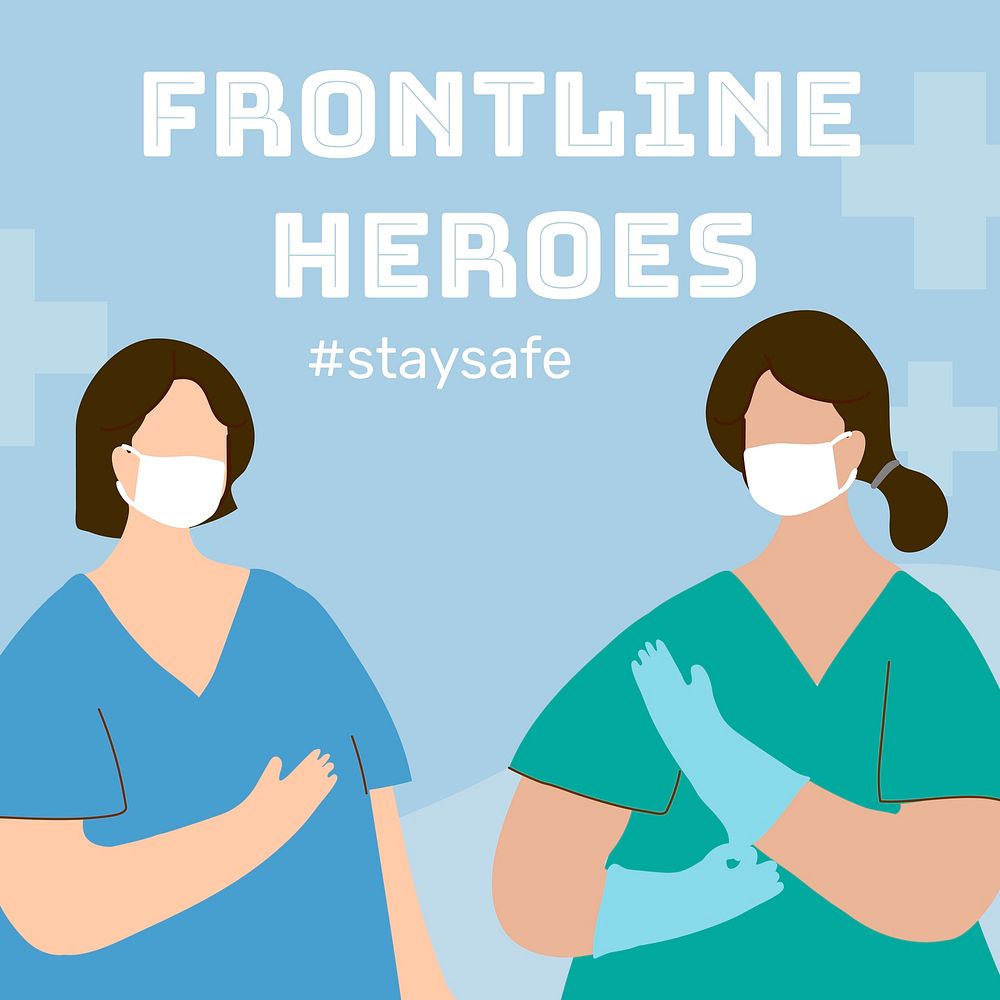 Frontline heroes during coronavirus pandemic social template vector