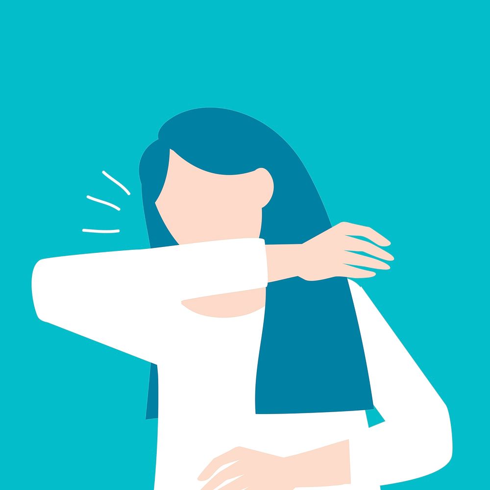 Woman coughing into her elbow covid-19 awareness vector