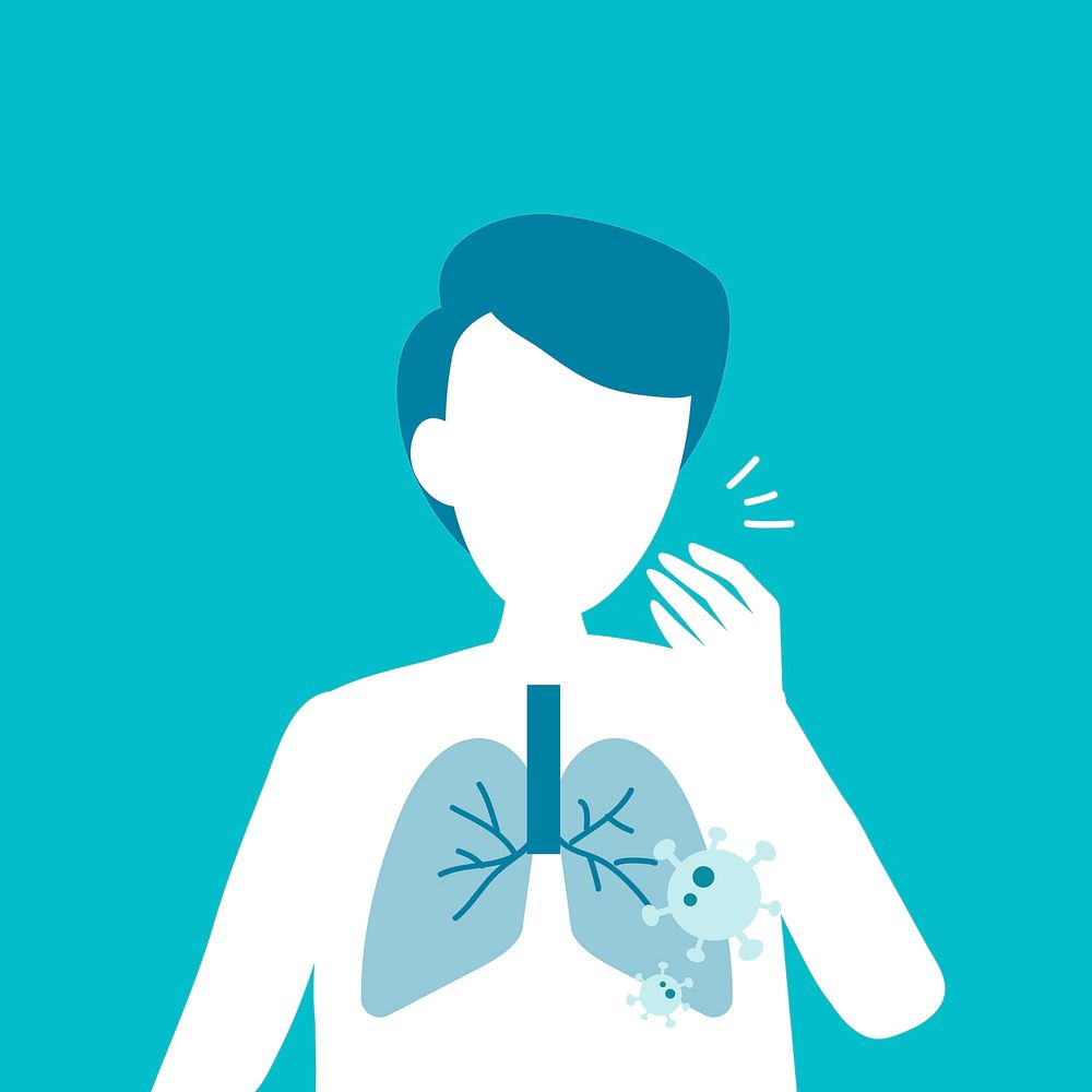 Coughing man with lung damage covid-19 awareness vector