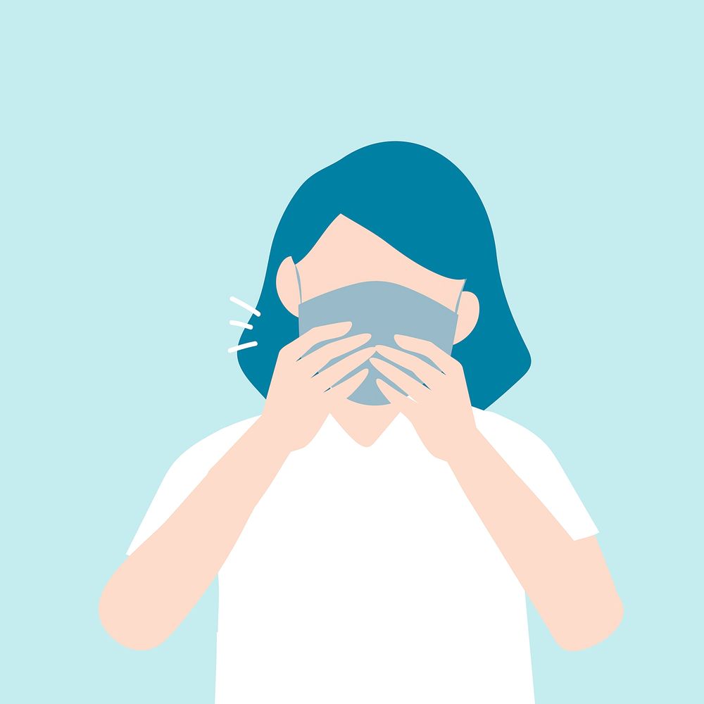 Coughing woman with a mask covid-19 awareness vector