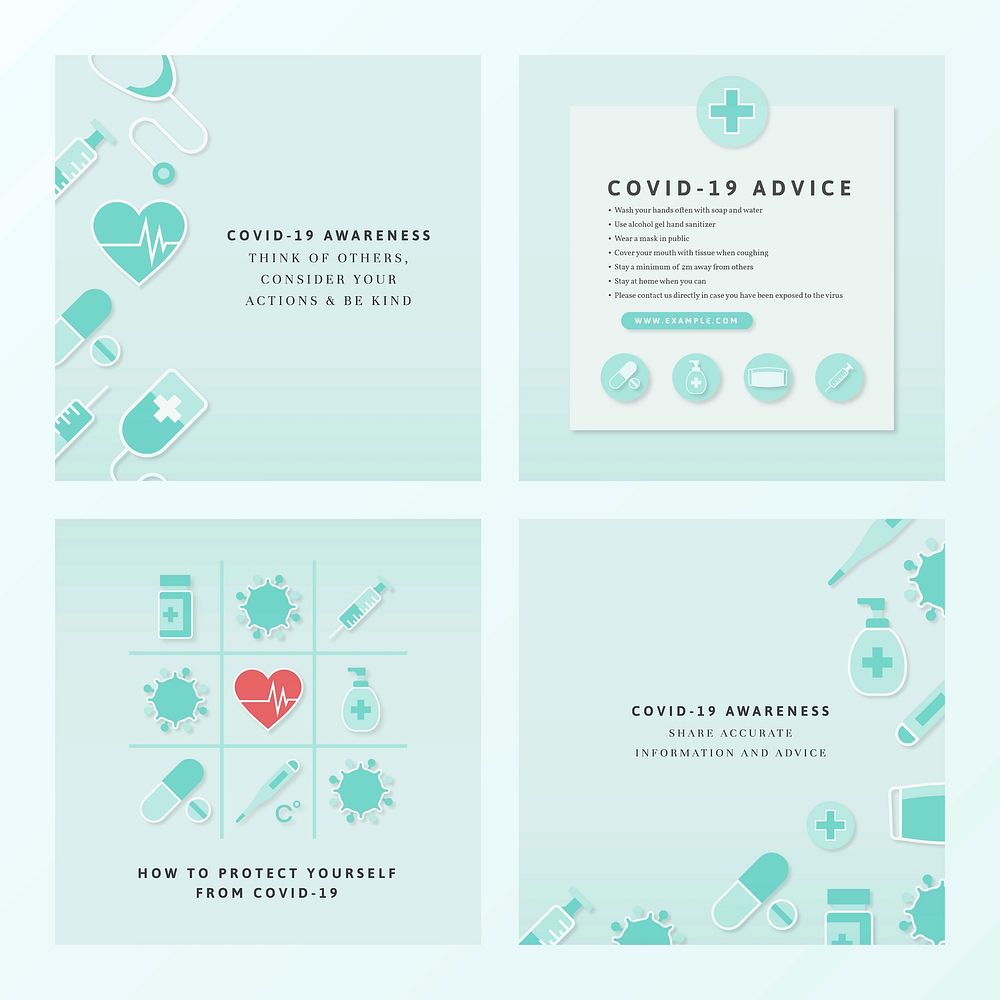 Covid-19 awareness information card set vector