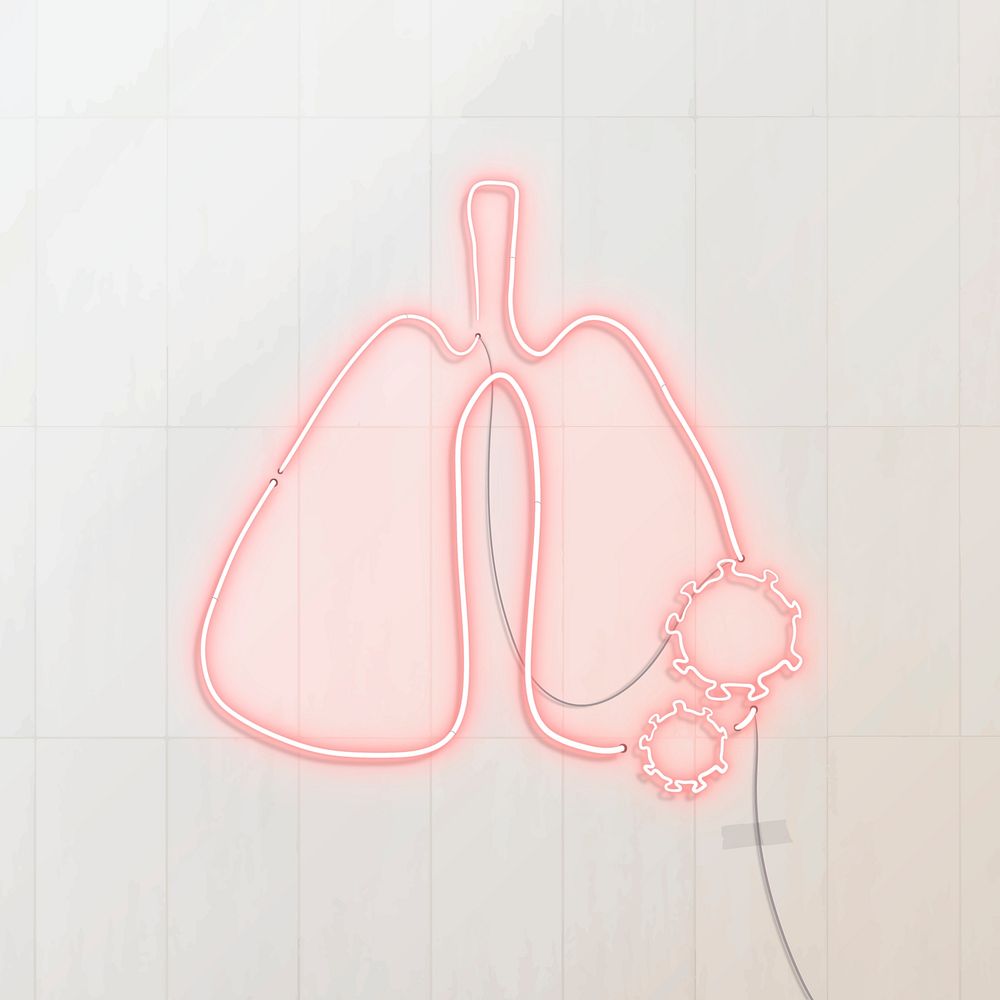 Coronavirus inside the lungs neon icon illustration