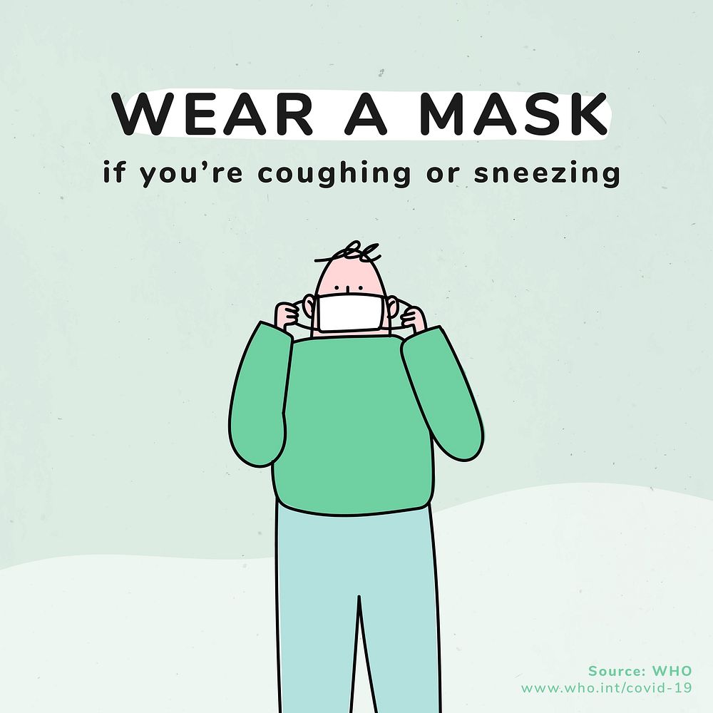 Wear a mask coronavirus pandemic social template source WHO vector