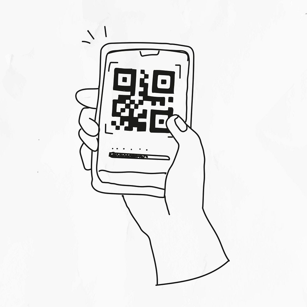 QR code psd cashless payment COVID-19 doodle illustration