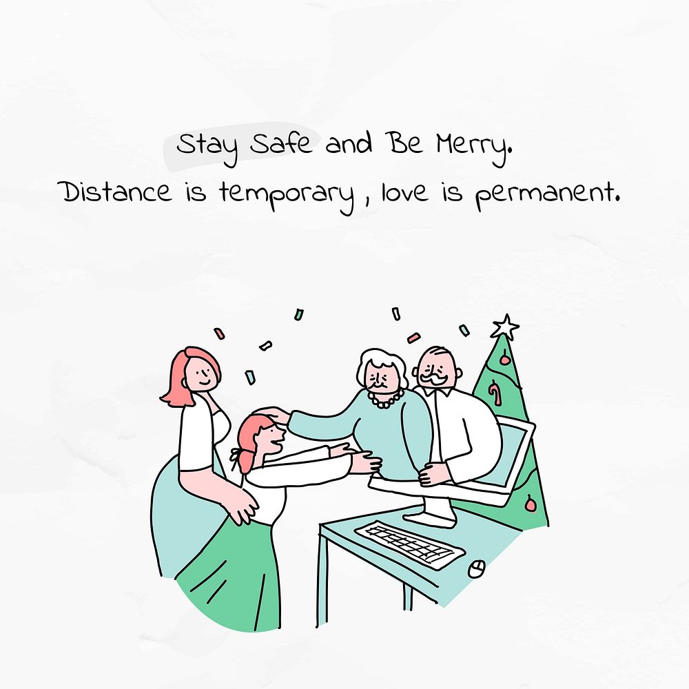 Stay safe and be merry vector Christmas greeting poster