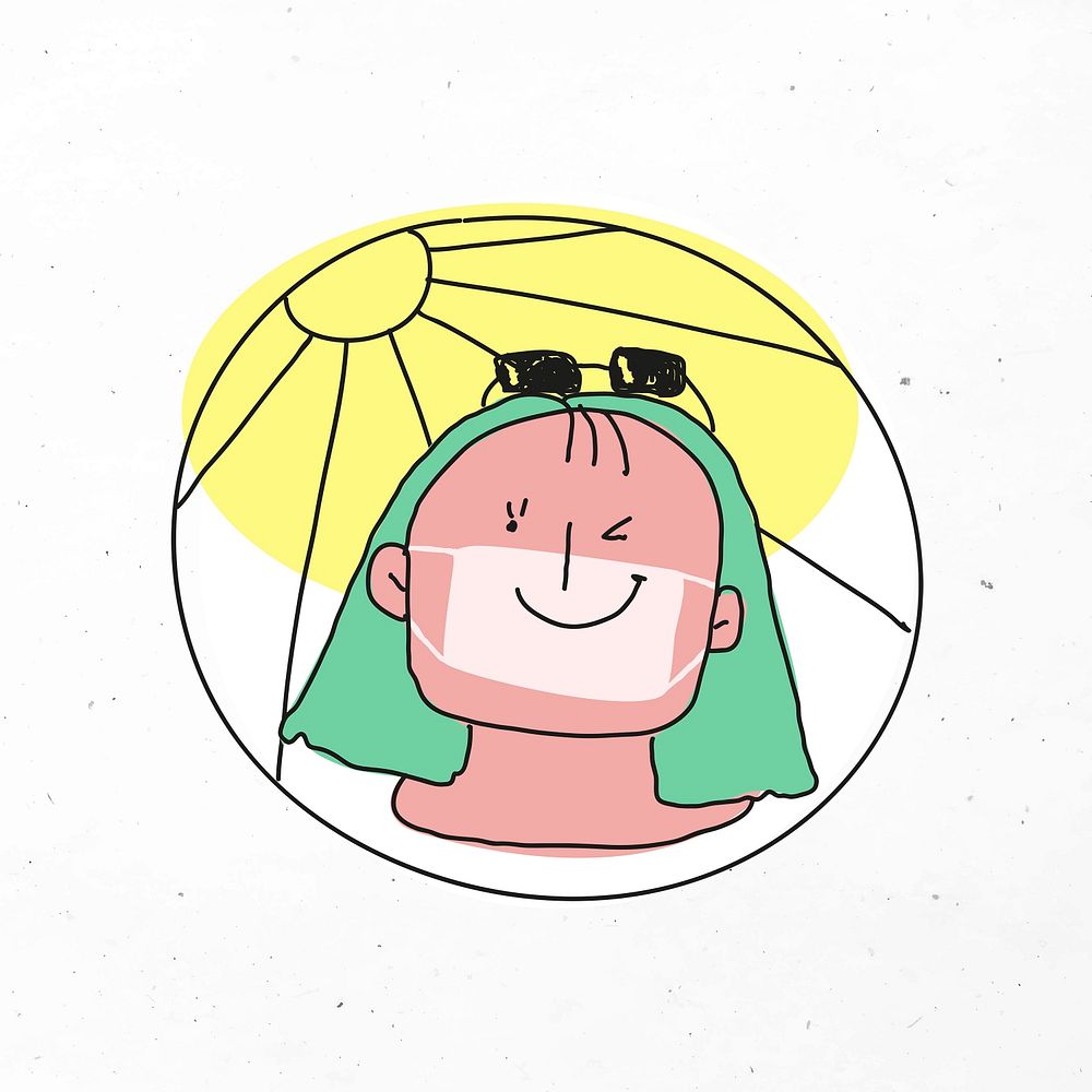 Girl in summer and mask psd new normal lifestyle doodle sticker